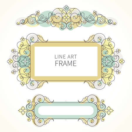 Vector decorative line art frames for design template. Elegant element in Eastern style. Pastel outline floral border. Lace decor for invitations, greeting cards, certificate, thank you message.のイラスト素材