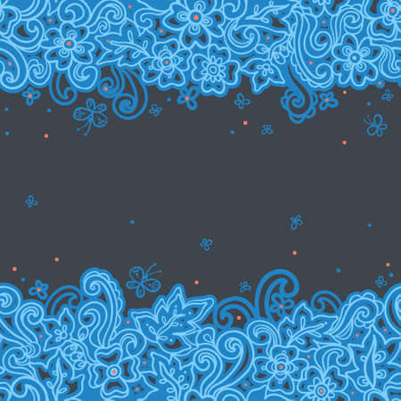 Floral background with swirls and flowers in eastern style. Template frame design for card. White vector border in Moroccan style. Place for your text. Save the date.のイラスト素材