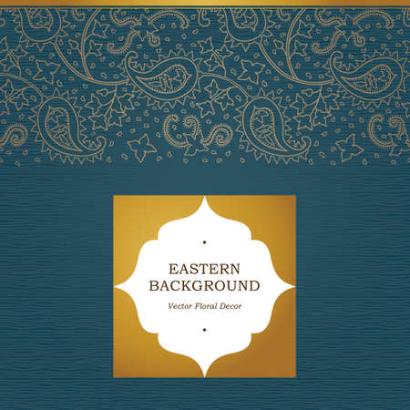 Vector ornate seamless border in Eastern style. Outline element for design. Golden vintage pattern for invitations, birthday and greeting cards, wallpaper. Traditional floral decor. Paisley pattern fill.のイラスト素材