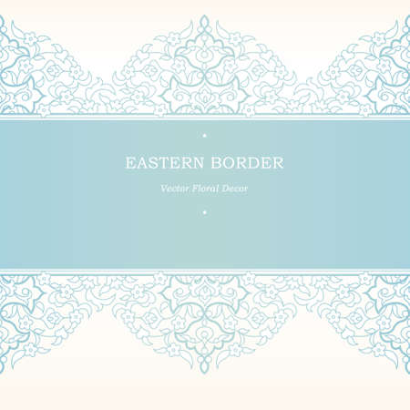Vector ornate seamless border in Eastern style. Blue sky element for design. Ornamental vintage pattern for wedding invitations, birthday and greeting cards. Traditional pastel decor.のイラスト素材