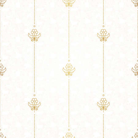 Vector seamless pattern with floral ornament. Vintage design element in Eastern style. Ornamental lace tracery. Golden decor for wallpaper.  Small floral vignette on light coloured background.のイラスト素材