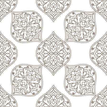 Vintage design element in Eastern style. Vector seamless pattern with floral ornament. Ornamental lace tracery. Ornate illustration for wallpaper. Traditional outline Arabic decor, coloring book.のイラスト素材