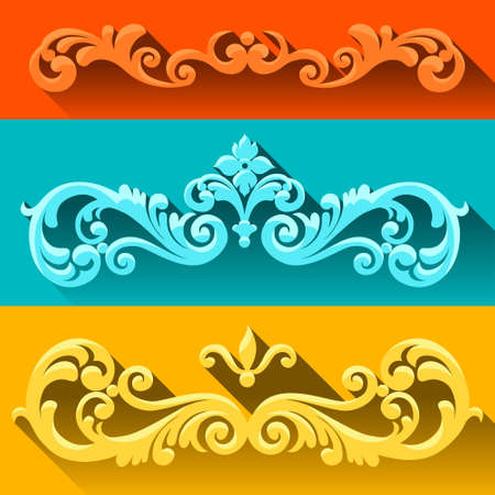 Vector set of scrolls and vignettes in Victorian style. Element in flat design style. It can be used for decorating of invitations, greeting cards, decoration for bags and at tattoo creation.のイラスト素材