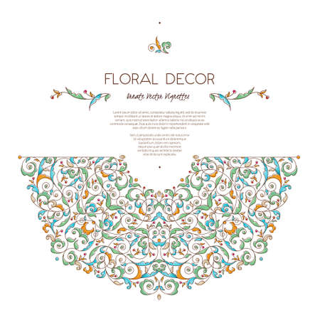 Vector set frames and vignette for design template. Vintage element in Eastern style. Outline floral illustration. Ornate decor for invitation, birthday and greeting card, labels, thank you message.のイラスト素材