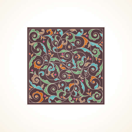 Vector vintage pattern in Eastern style. Ornate floral element for design. Ornamental illustration for invitations, birthday and greeting cards, wallpaper. Colorful square decor.のイラスト素材
