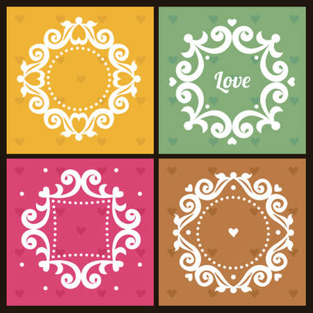 Vector vintage frames in Victorian style. Ornate element for flat design and place for text. Ornamental lace pattern for wedding invitations and greeting cards. Traditional romantic decor on bright background.のイラスト素材