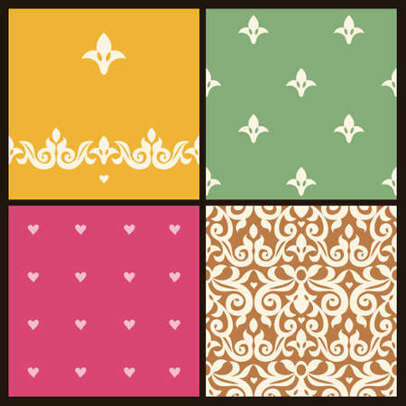 Vector vintage border and seamless patterns in Victorian style. Ornate element for flat design. Ornamental lace pattern for wedding invitations and greeting cards. Traditional romantic decor on bright background.のイラスト素材