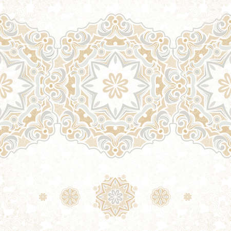 Vector seamless border in Eastern style. Vintage element for design, place for text. Ornamental floral pattern, pastel tracery for wedding invitations, greeting cards. Traditional delicate decor, filigree background.のイラスト素材