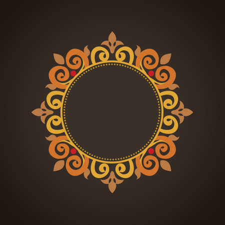 Vector vintage frame in Victorian style. Ornate element for flat design, place for text. Ornamental floral pattern for invitations, greeting cards. Traditional colorful decor on black background.のイラスト素材