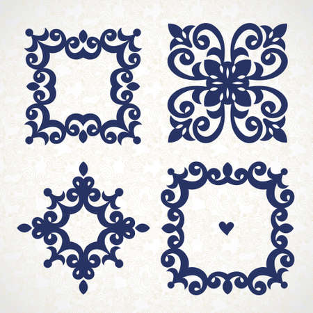 Vector vintage frames in Victorian style. Ornate element for design and place for text. Ornamental lace pattern for wedding invitations and greeting cards. Traditional romantic decor.のイラスト素材
