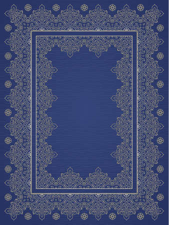 Filigree vector frame in Eastern style. Ornate element for design, place for text. Ornamental golden pattern for wedding invitations and greeting cards. Traditional vintage floral decor.のイラスト素材