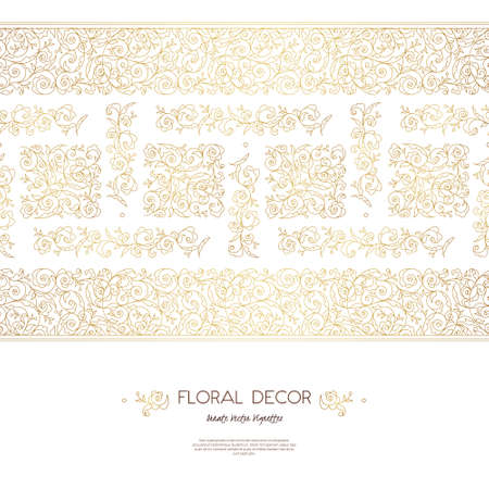 Vector seamless border for design template. Elements in Eastern style. Luxury floral frame. Golden ornate decor for invitations, greeting cards, thank you message. Traditional decor, place for text.のイラスト素材