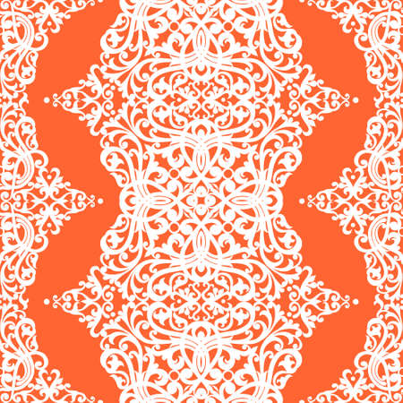 Vector seamless pattern with swirls and floral motifs in retro style. Victorian background of contrast modern color. It can be used for wallpaper, pattern fills, web page background, surface textures.のイラスト素材