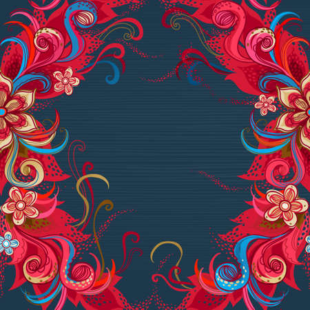 Vintage design element in Eastern style. Vector seamless pattern with floral ornament. Ornamental lace tracery. Bright red ornate illustration for wallpaper. Traditional arabic decor on dark background.のイラスト素材