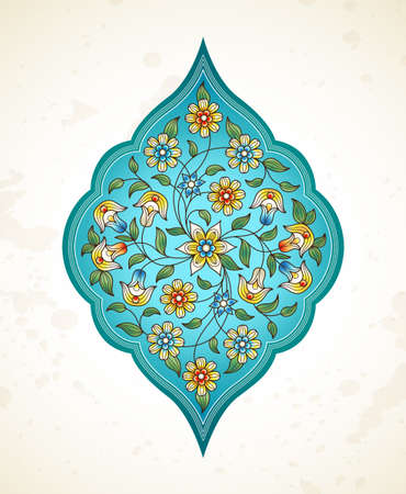 Vector element, arabesque for design template. Luxury ornament in Eastern style. Turquoise floral illustration. Ornate decor for invitations, greeting cards, thank you message, labels, badges, tags.のイラスト素材