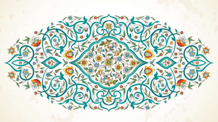 Vector element, arabesque for design template. Luxury ornament in Eastern style. Turquoise floral illustration. Ornate decor for invitation, greeting card, wallpaper, background, web page.のイラスト素材
