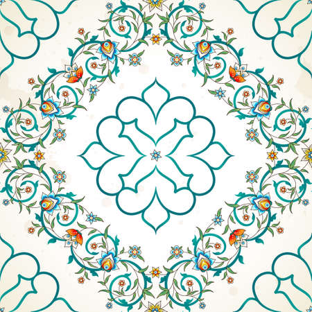 Vintage design element in Eastern style. Vector seamless pattern with floral ornament. Ornamental lace tracery. Luxury ornate illustration for wallpaper. Premium arabic decor on light background.のイラスト素材