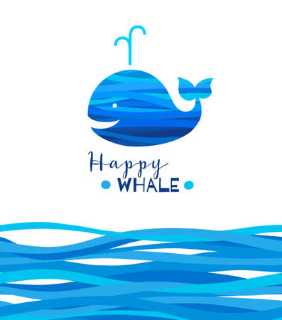 Cheerful whale. Silhouette of an whale with a abstract wave ornament. Place for your text. Decor for invitations, greeting cards, decoration for bags, clothes, t-shirt.のイラスト素材