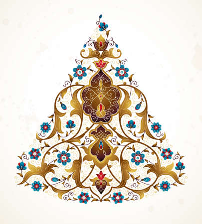 Vector vintage decor; ornate floral ornament for design. Eastern style element.Triangle with ethnic decoration. Indian motifs.Ornamental paisley illustration for invitation, greeting card, background.のイラスト素材
