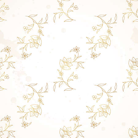 Vintage design element in Eastern style. Vector seamless pattern with floral ornament. Ornamental outline tracery. Golden ornate illustration for wallpaper. Traditional decor with flowers.のイラスト素材