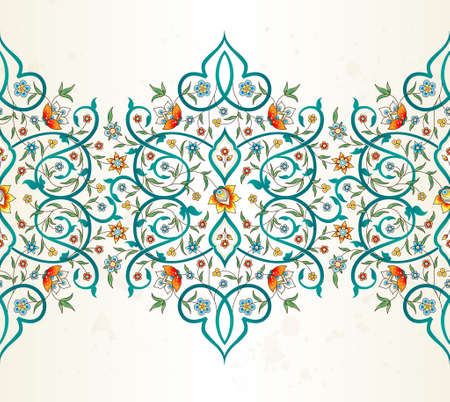 Vector vintage decor; ornate seamless border for design template. Eastern style element. Premium floral decoration. Illustration for invitation, greeting card, wallpaper, web,  background.のイラスト素材