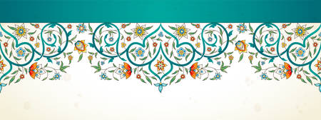 Vector vintage decor; ornate seamless border for design template. Eastern style element. Luxury floral decoration. Illustration for invitation, greeting card, wallpaper, web,  background.のイラスト素材