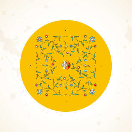 Vector element, arabesque for design template in orange round. Luxury ornament in Eastern style. Floral illustration. Ornate decor for invitation, greeting card, wallpaper, background, web page.のイラスト素材