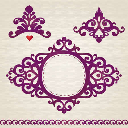 Vector set with classical ornament in Victorian style. Ornate element for design. Frames and vignettes for your text. Pattern for wedding invitations, greeting cards. Traditional floral decor.のイラスト素材