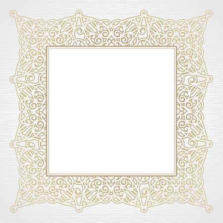 Vector frame in east style. Ornate element for design. Place for text. Lace ornamental pattern for wedding invitations and greeting cards. Traditional decor.のイラスト素材