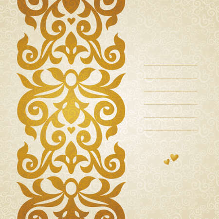 Vector seamless border in Victorian style. Ornate floral element for design. Place for text. Ornamental pattern for wedding invitations and greeting cards. Traditional golden decor.のイラスト素材