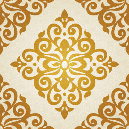 Vector seamless pattern in Victorian style. Element for design. Ornamental backdrop. Golden floral background. Ornate decor for wallpaper. Endless texture. Deluxe pattern fill.のイラスト素材
