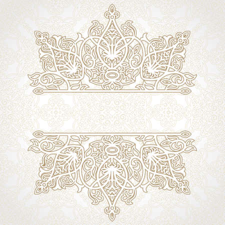 Vector lace card in east style on moroccan seamless background. Ornate element for design. Place for text. Light ornamental pattern for wedding invitations, greeting cards. Traditional decor.のイラスト素材