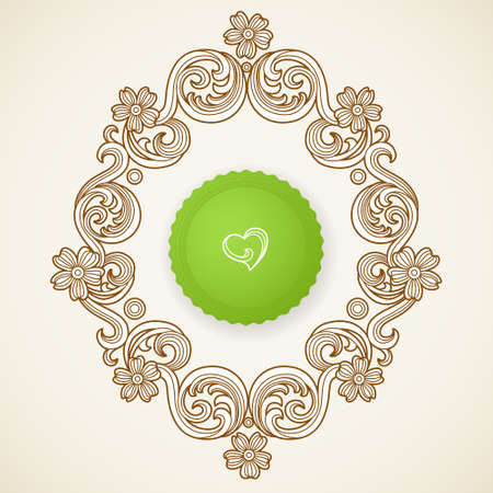Vintage ornate frame with place for your text. Linear floral decor in Victorian style. Template frame design for greeting card and wedding invitations, decoration for bags and clothes.のイラスト素材