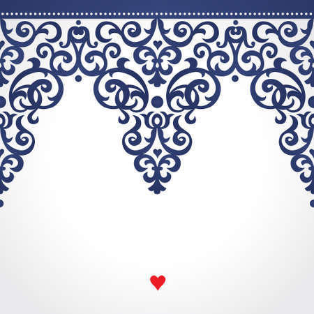 Vector seamless border in Victorian style. Ornate element for design. Place for text. Contrast ornamental pattern for wedding invitations and greeting cards. Traditional floral decor.のイラスト素材