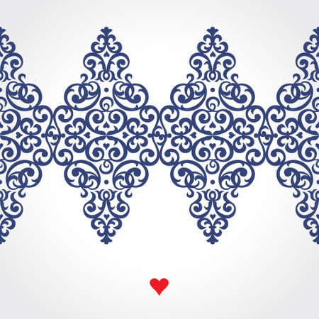 Vector seamless border in Victorian style. Ornate element for design. Place for text. Contrast ornamental pattern for wedding invitations and greeting cards. Traditional floral decor.のイラスト素材