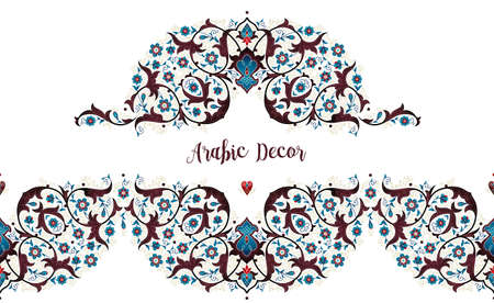 Vector vintage decor, ornate seamless border, vignettes for design template. Eastern style element. Ethnic decoration. Arabic motifs. Ornamental paisley illustration for invitation, card, background.のイラスト素材