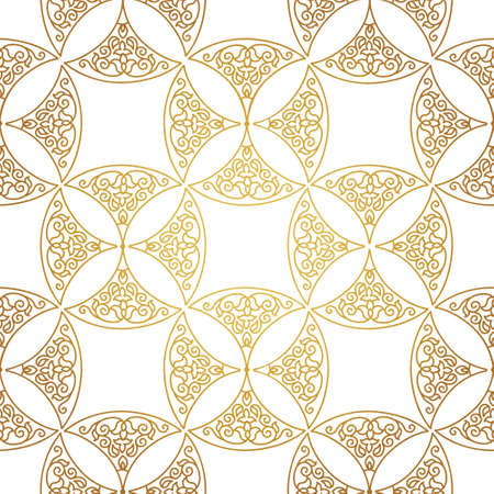 Vector vintage decor; ornate seamless pattern with circles for design template. Eastern style element. Golden outline floral decor. Luxury illustration for invitations, card, wallpaper, web, background.のイラスト素材