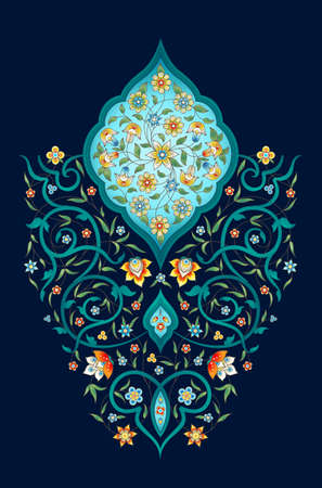 Vector vintage decor; ornate floral vignette for design template. Eastern style element. Premium floral decoration. Place for text. Ornamental illustration for wedding invitation, greeting cards, background.のイラスト素材