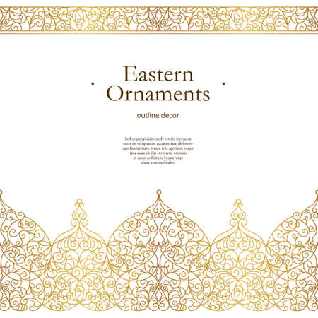 Vector vintage seamless border for design template. Eastern style element. Golden outline floral decor. Luxury illustration for invitations, greeting card, wallpaper, web, background.のイラスト素材