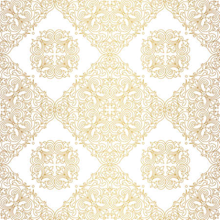 Vector vintage decor; ornate seamless pattern for design template. Eastern style element. Golden outline floral decor. Luxury illustration for invitations, card, wallpaper, web, background.のイラスト素材