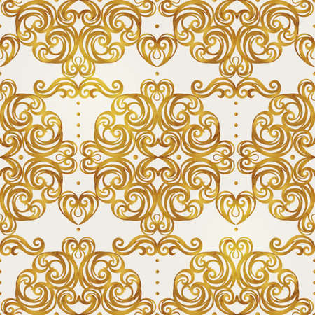 Vector vintage decor; ornate seamless pattern for design template. Victorian style gold element. Rococo decoration. Arabic golden motifs. Ornamental illustration for background, packing, wallpaper.のイラスト素材