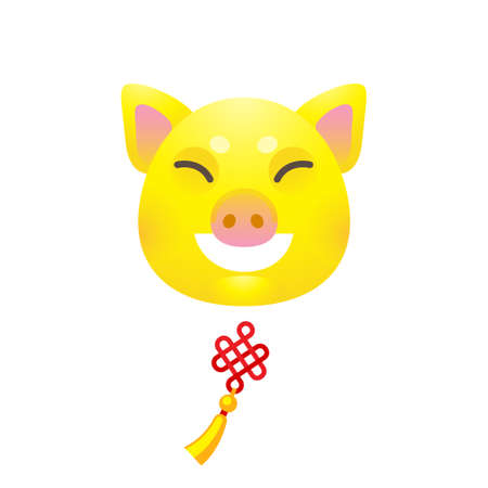 Vector banner with a illustration of kawaii porky, symbol of 2019 on the Chinese calendar on white backdrop. Yellow Earthy Pig. Element for New Year's design. Used for advertising, greetings, discounts.のイラスト素材