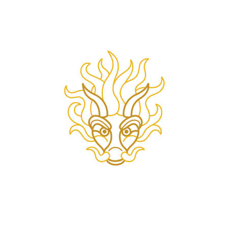 Illustration of a head Gold Dragon in a lineart style. Vector icon for design logo template. Isolated on white background.のイラスト素材