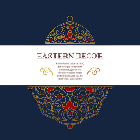 Vector set of line art frames and borders for design template. Elements in Eastern style. Golden outline floral arabic ornament. Isolated line art ornaments. Gold monoline ornamental decoration.のイラスト素材