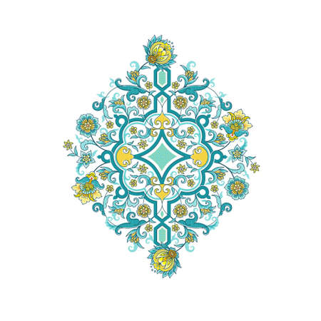 Vector element, arabesque for design template. Luxury ornament in Eastern style. Turquoise floral...