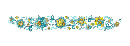 Vector element, frame, border, arabesque for design template. Luxury ornament in Eastern style. Turquoise floral illustration. Ornamental decor for invitation, greeting card, ornaments background.のイラスト素材