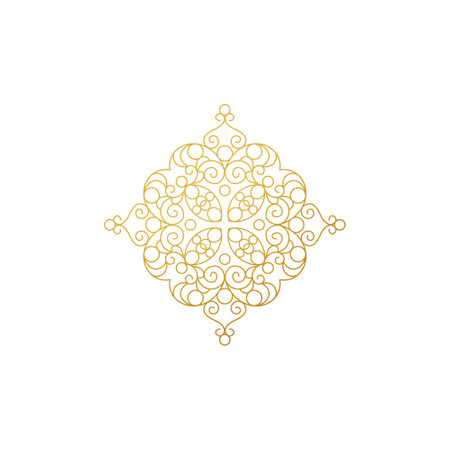Vector vintage square pattern, gold mandala, yoga logo, ornate illustration, monogram design template. Element in Eastern style. Golden floral arabic ornament.Isolated arab ornaments. Ornamental decorのイラスト素材