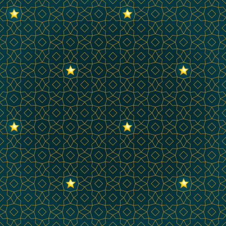 Vector golden seamless pattern with small stars. Gold geometric ornament for design template. Luxury element in Eastern style. Ornate decoration for wallpaper, background, web page. Arabic motifs.のイラスト素材