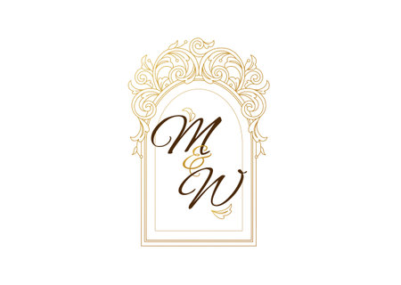 Vector golden elements, vignettes, monograms for wedding invitation. Arabic and Eastern motifs. Flower garland, wreath. Outline floral elements. Golden leaves, curles for cards, background.のイラスト素材
