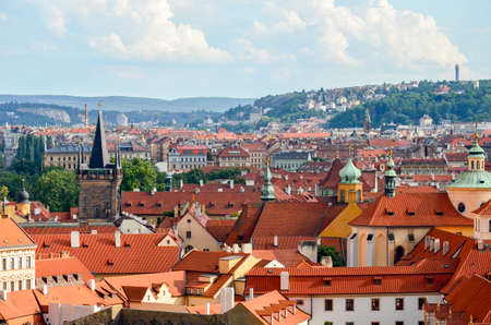 Top view on the old town with its red roofsの写真素材